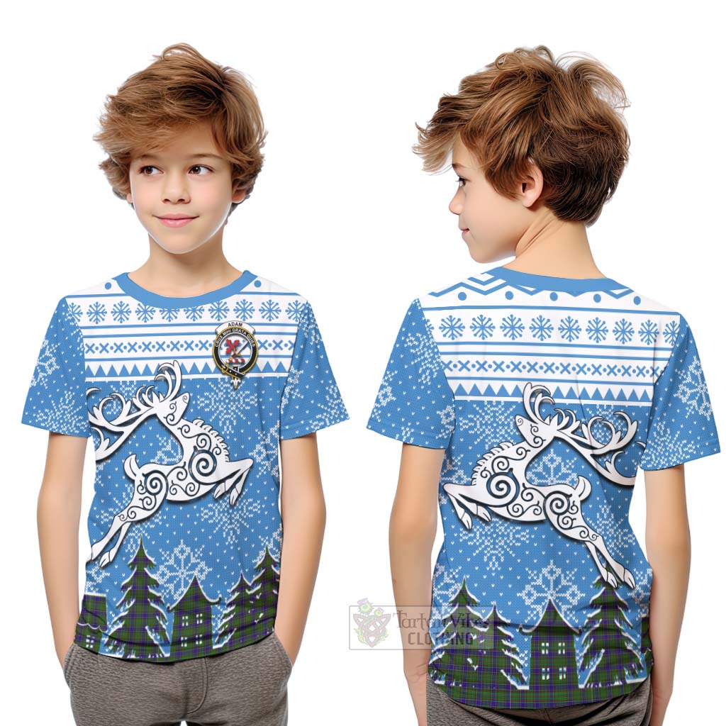 Tartan Vibes Clothing Adam Clan Christmas Kid T-Shirt Celtic Reindeer Style