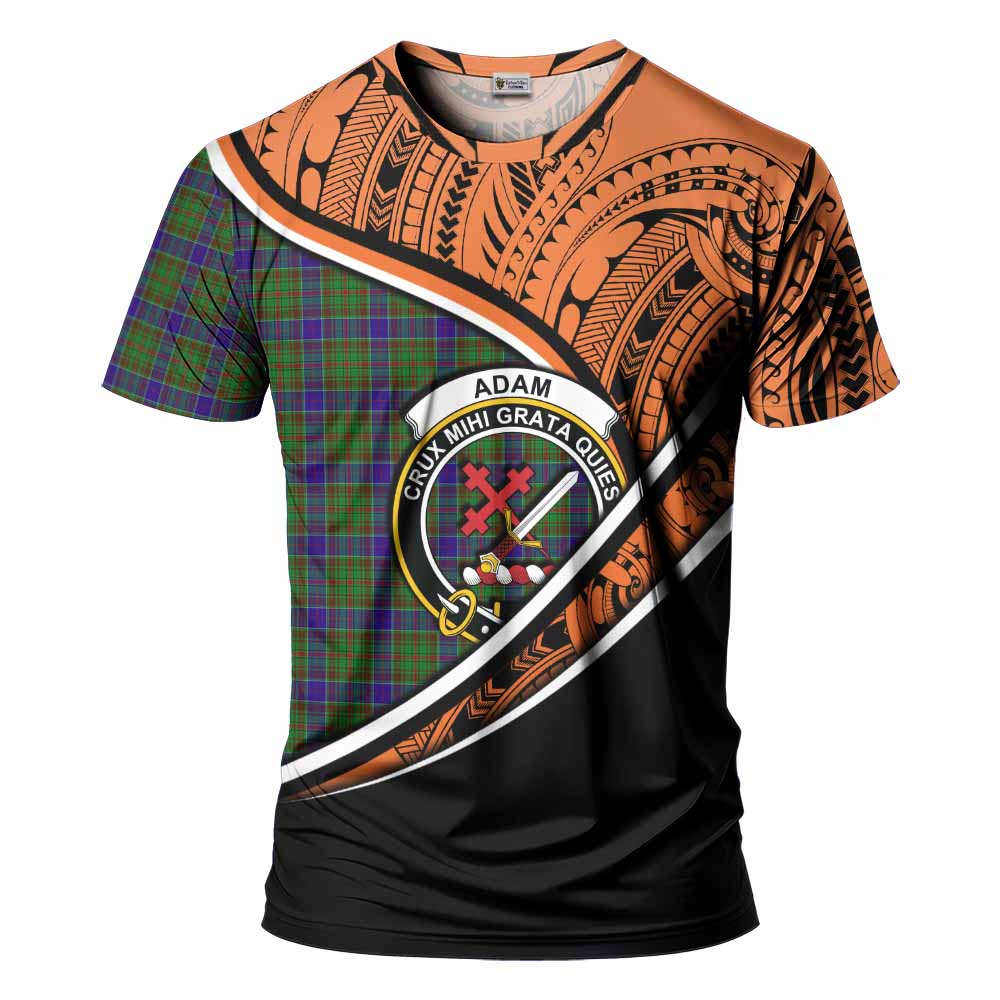 Tartan Vibes Clothing Adam Crest Tartan T-Shirt with Maori Tattoo Style - Orange Version