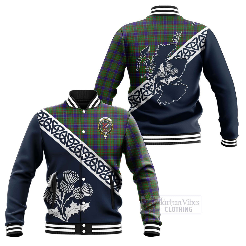 Tartan Vibes Clothing Adam Tartan Baseball Jacket Featuring Thistle and Scotland Map