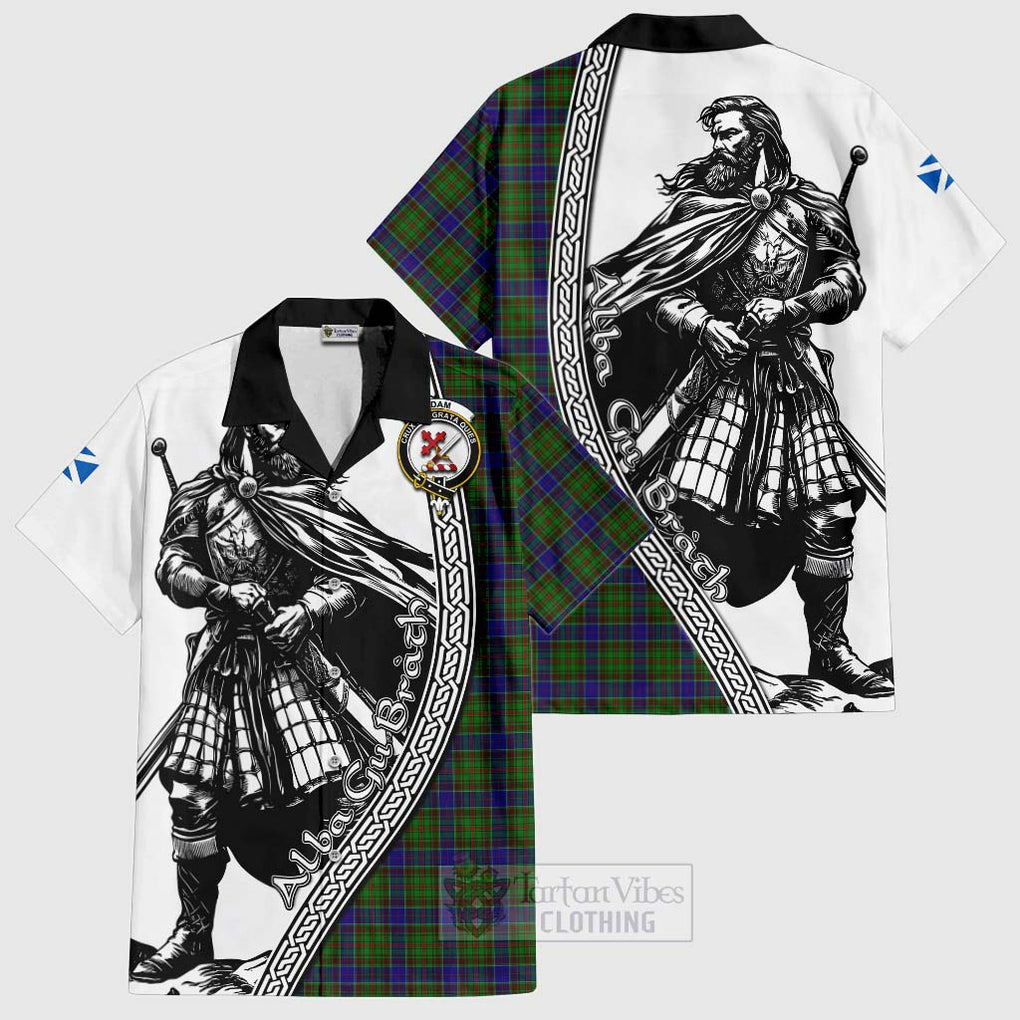 Tartan Vibes Clothing Adam Tartan Clan Crest Short Sleeve Button Shirt with Highlander Warrior Celtic Style