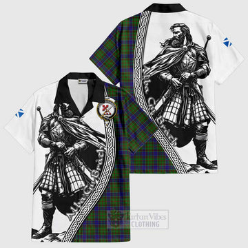 Adam Tartan Clan Crest Short Sleeve Button Shirt with Highlander Warrior Celtic Style