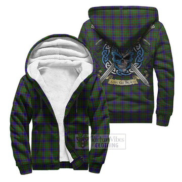 Adam Tartan Sherpa Hoodie with Family Crest Celtic Skull Style