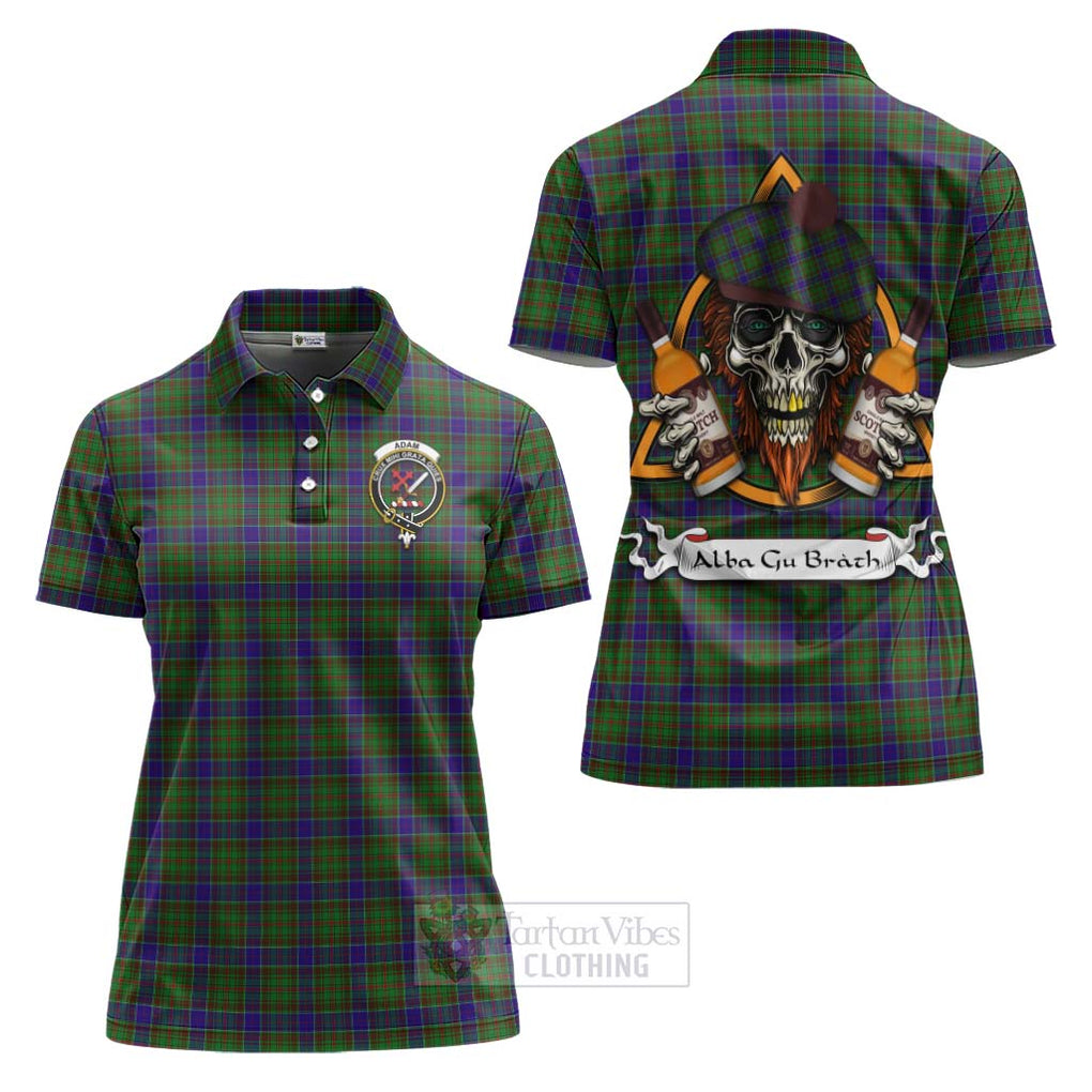 Tartan Vibes Clothing Adam Tartan Women's Polo Shirt with Family Crest and Bearded Skull Holding Bottles of Whiskey