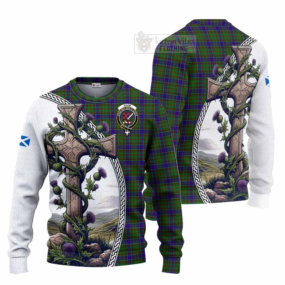 Tartan Vibes Clothing Adam Tartan Knitted Sweater with Family Crest and St. Andrew's Cross Accented by Thistle Vines