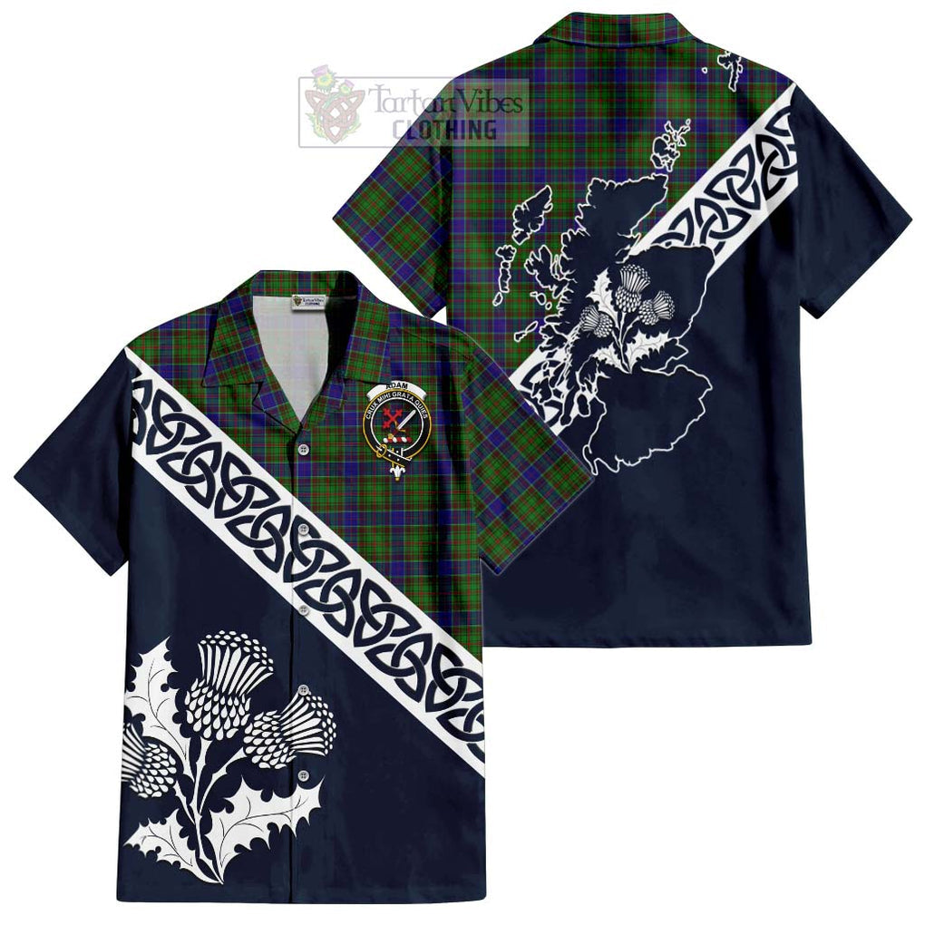 Tartan Vibes Clothing Adam Tartan Short Sleeve Button Shirt Featuring Thistle and Scotland Map