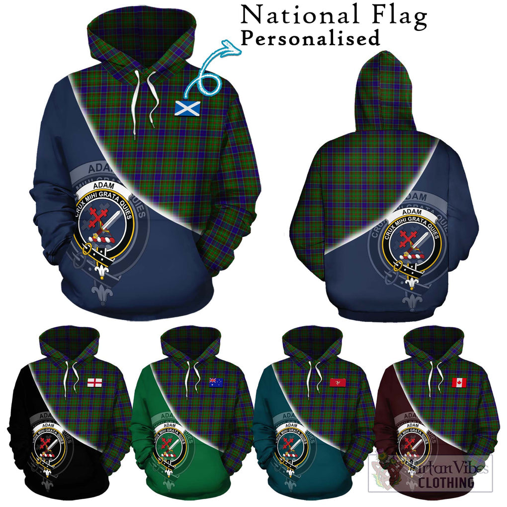 Adam Tartan Hoodie with Personalised National Flag and Family Crest Half Style Zip Hoodie - Tartanvibesclothing Shop