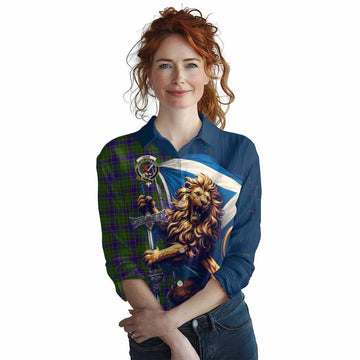 Adam Tartan Family Crest Women's Casual Shirt with Scottish Majestic Lion