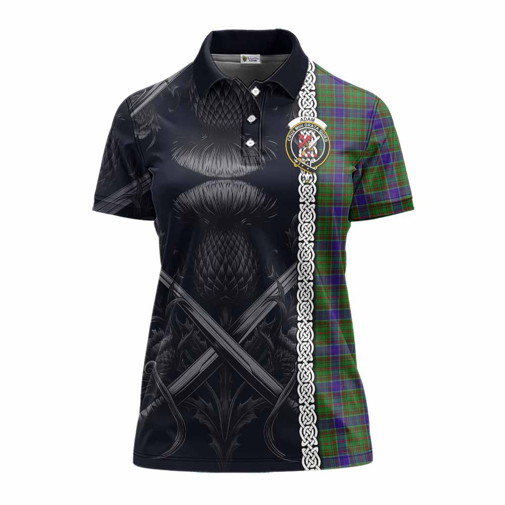 Tartan Vibes Clothing Adam Tartan Women's Polo Shirt with Family Crest Cross Sword Thistle Celtic Vibes