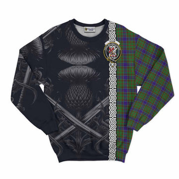 Adam Tartan Sweatshirt with Family Crest Cross Sword Thistle Celtic Vibes