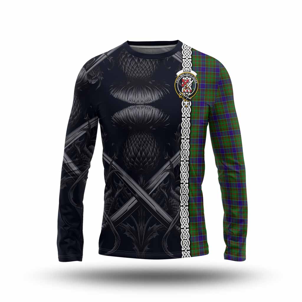 Tartan Vibes Clothing Adam Tartan Long Sleeve T-Shirt with Family Crest Cross Sword Thistle Celtic Vibes