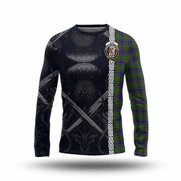 Adam Tartan Long Sleeve T-Shirt with Family Crest Cross Sword Thistle Celtic Vibes