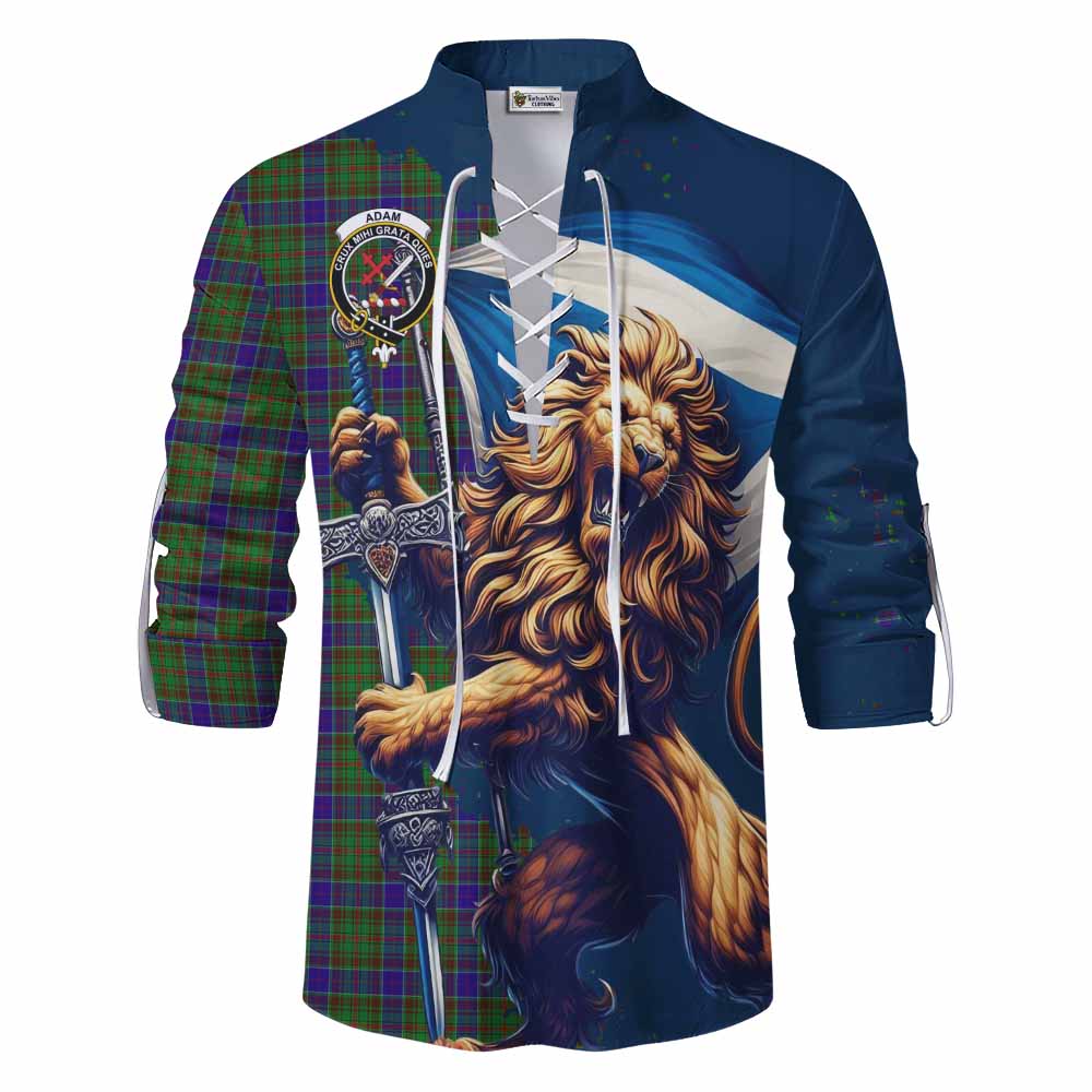 Tartan Vibes Clothing Adam Tartan Family Crest Ghillie Kilt Shirt with Scottish Majestic Lion