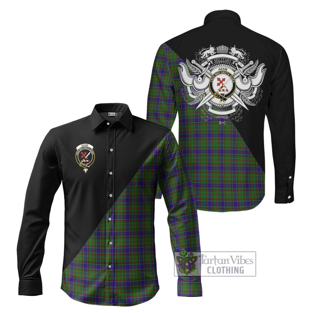 Adam Tartan Long Sleeve Button Shirt with Family Crest and Military Logo Style Men's Shirt S - Tartanvibesclothing Shop