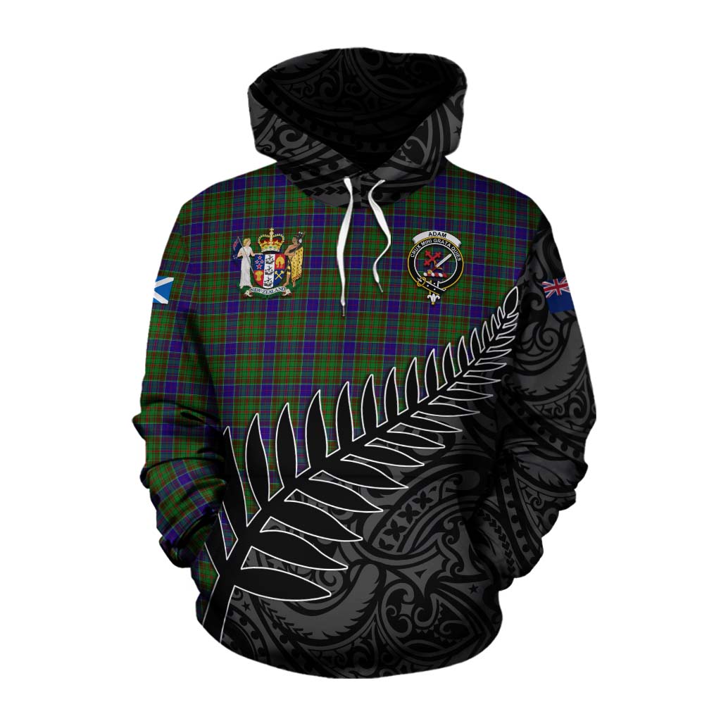 Tartan Vibes Clothing Adam Crest Tartan Cotton Hoodie with New Zealand Silver Fern Half Style