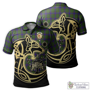 Adam Tartan Polo Shirt with Family Crest Celtic Wolf Style