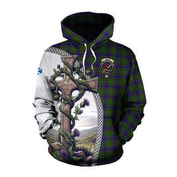 Adam Tartan Cotton Hoodie with Family Crest and St. Andrew's Cross Accented by Thistle Vines Pullover Hoodie XS - Tartan Vibes Clothing