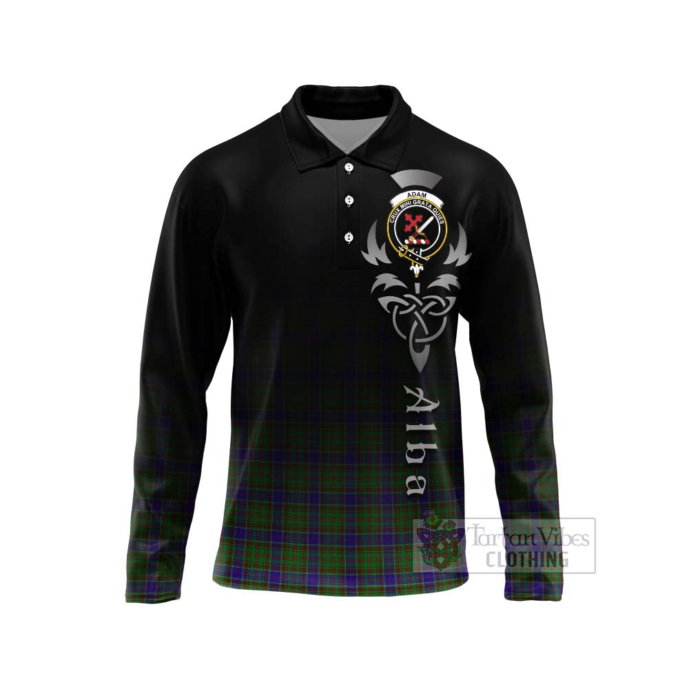 Tartan Vibes Clothing Adam Tartan Long Sleeve Polo Shirt Featuring Alba Gu Brath Family Crest Celtic Inspired