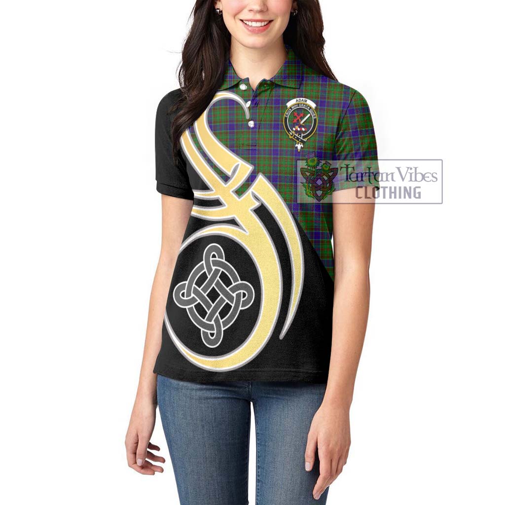 Adam Tartan Women's Polo Shirt with Family Crest and Celtic Symbol Style Women - Tartan Vibes Clothing