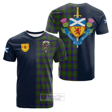 Adam Tartan Cotton T-shirt Alba with Scottish Lion Royal Arm Half Style