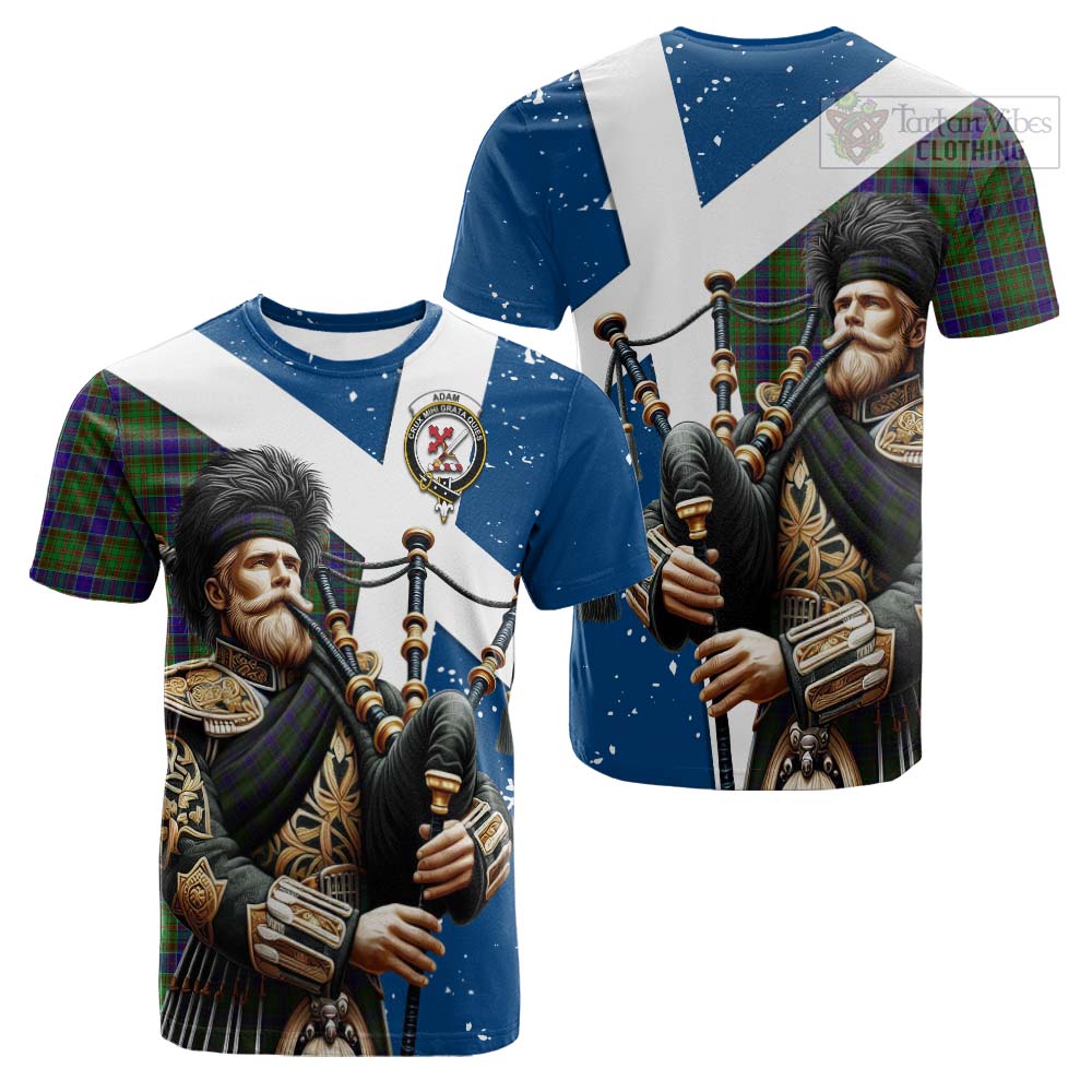 Tartan Vibes Clothing Adam Tartan Cotton T-shirt with Family Crest Scottish Bagpiper Vibes