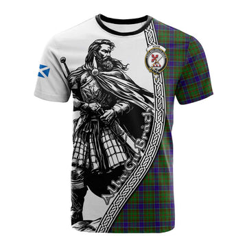 Adam Tartan Clan Crest Cotton T-shirt with Highlander Warrior Celtic Style