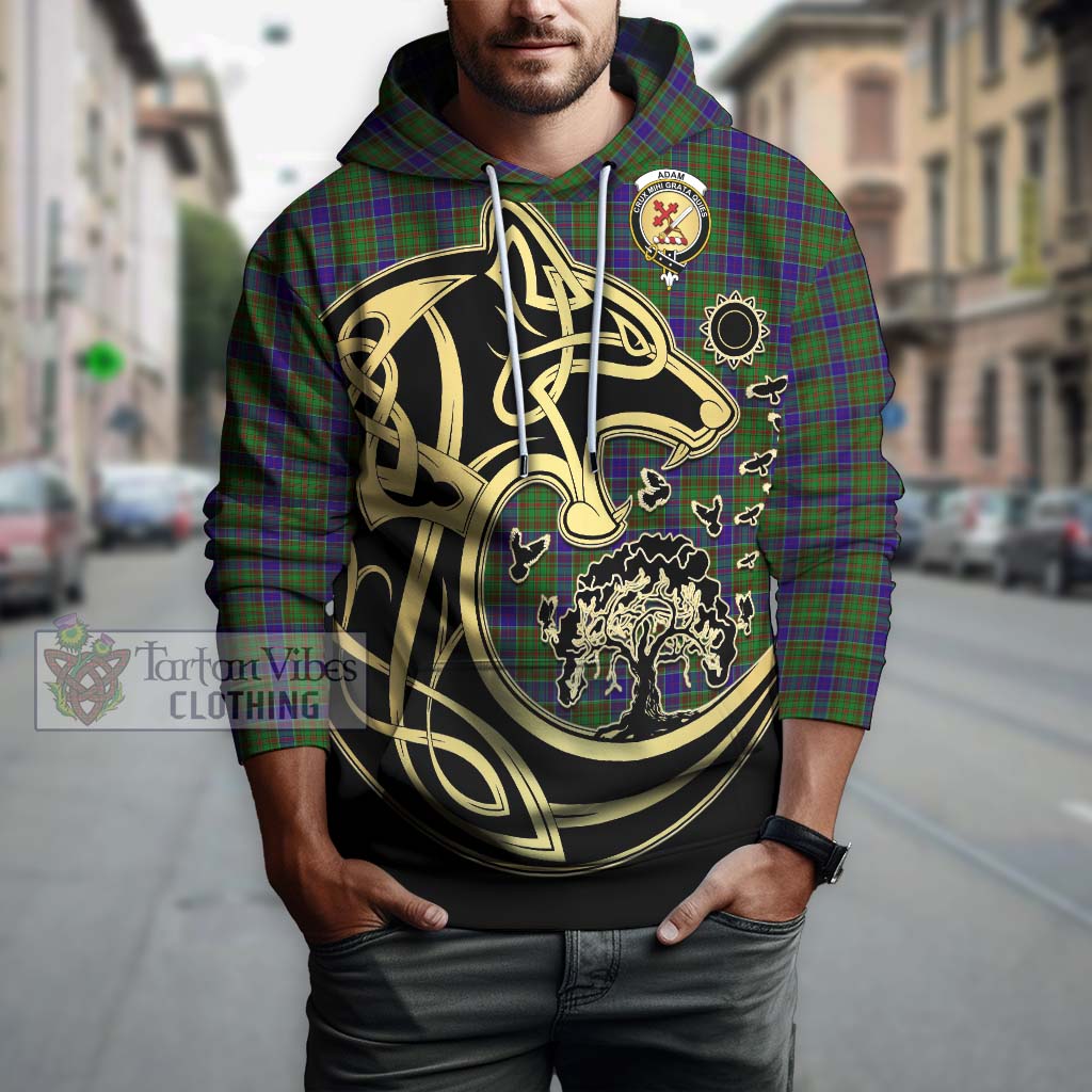 Tartan Vibes Clothing Adam Tartan Hoodie with Family Crest Celtic Wolf Style