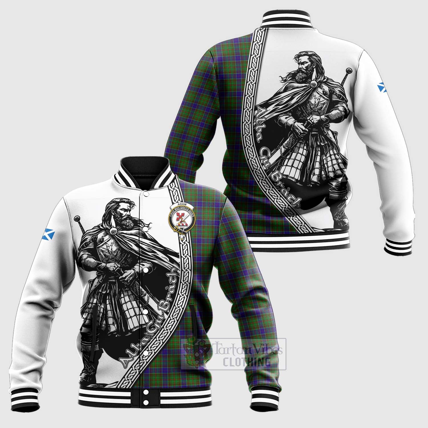 Tartan Vibes Clothing Adam Tartan Clan Crest Baseball Jacket with Highlander Warrior Celtic Style