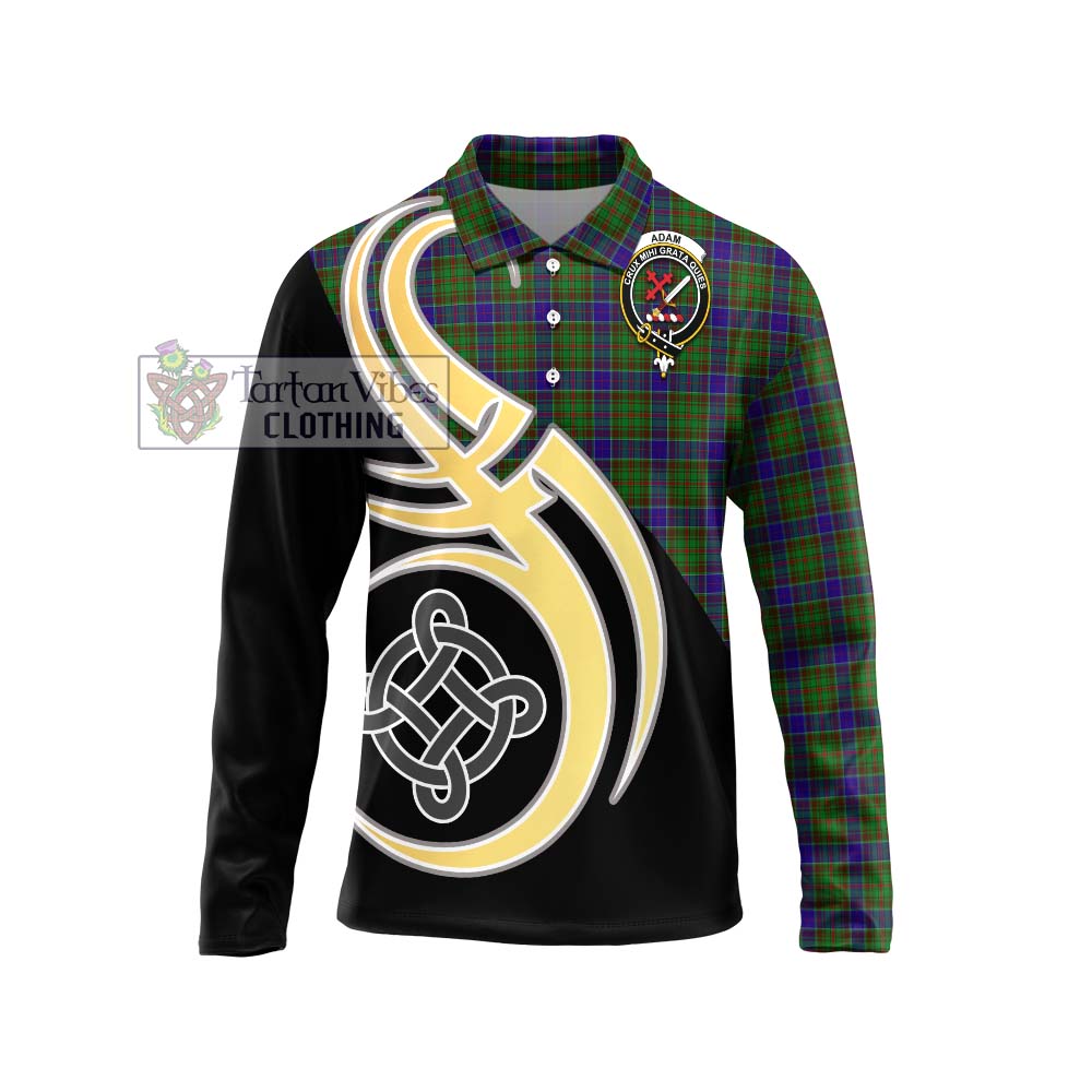 Adam Tartan Long Sleeve Polo Shirt with Family Crest and Celtic Symbol Style Unisex - Tartan Vibes Clothing