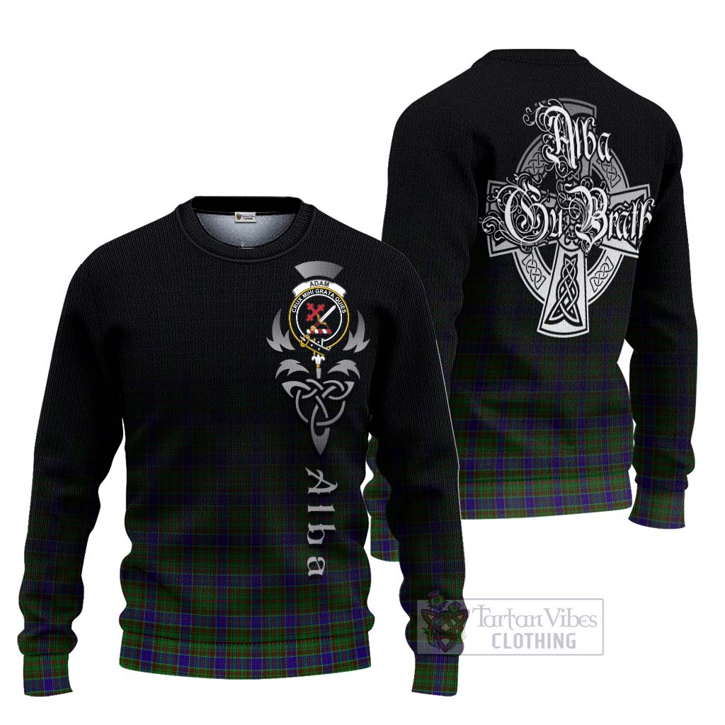 Tartan Vibes Clothing Adam Tartan Knitted Sweater Featuring Alba Gu Brath Family Crest Celtic Inspired