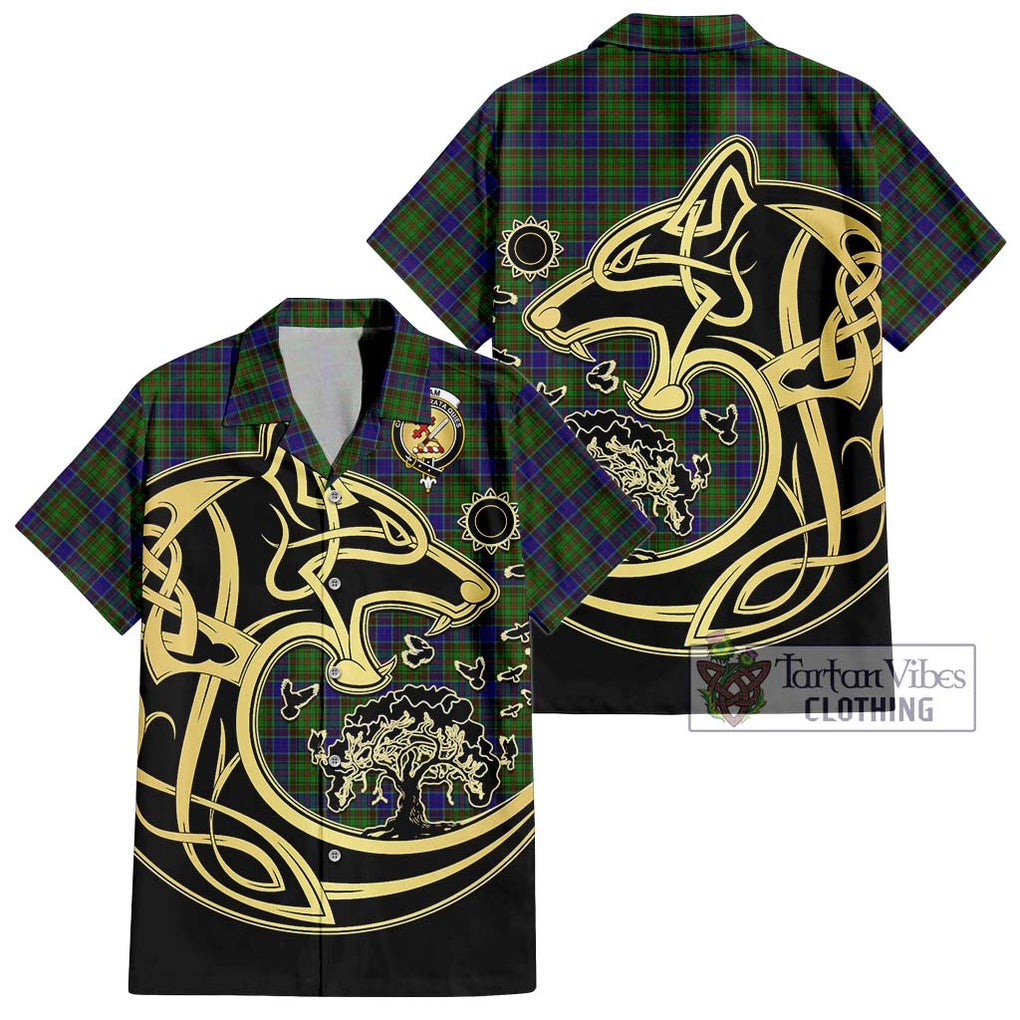 Adam Tartan Short Sleeve Button Shirt with Family Crest Celtic Wolf Style Kid - Tartan Vibes Clothing