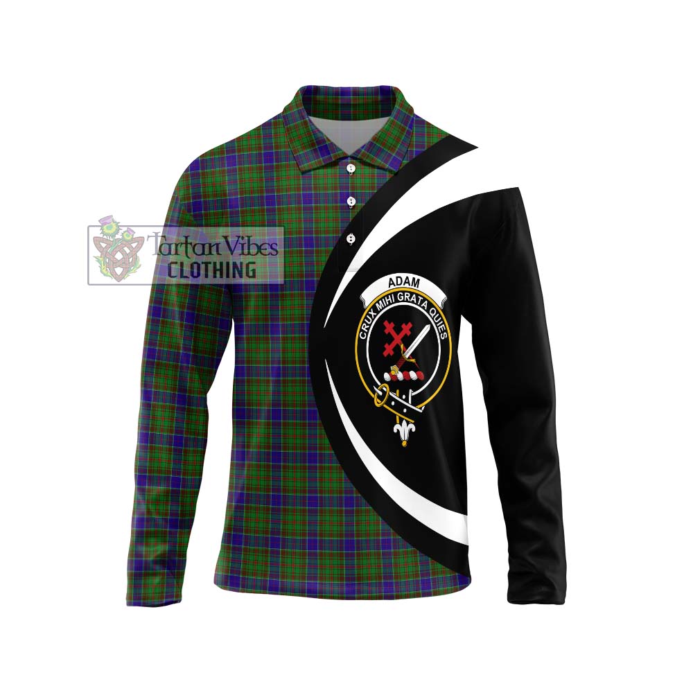 Adam Tartan Long Sleeve Polo Shirt with Family Crest Circle Style Unisex - Tartan Vibes Clothing