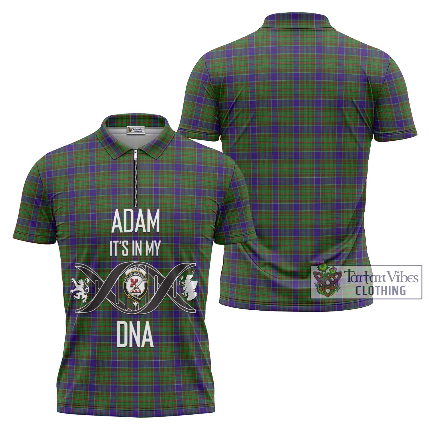 Tartan Vibes Clothing Adam Tartan Zipper Polo Shirt with Family Crest DNA In Me Style