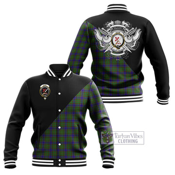 Adam Tartan Baseball Jacket with Family Crest and Military Logo Style