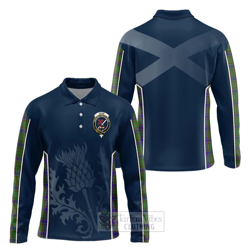 Tartan Vibes Clothing Adam Tartan Long Sleeve Polo Shirt with Family Crest and Scottish Thistle Vibes Sport Style