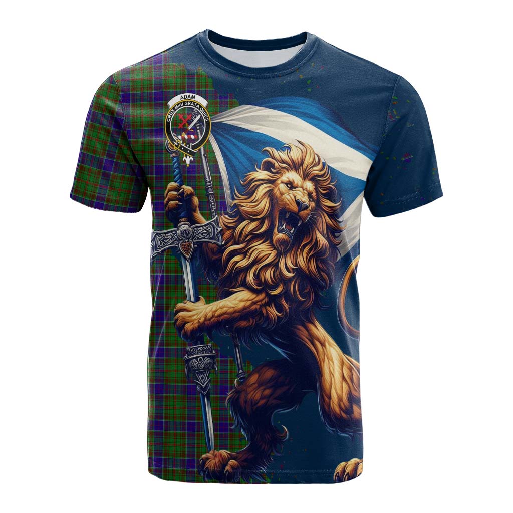 Tartan Vibes Clothing Adam Tartan Family Crest Cotton T-shirt with Scottish Majestic Lion