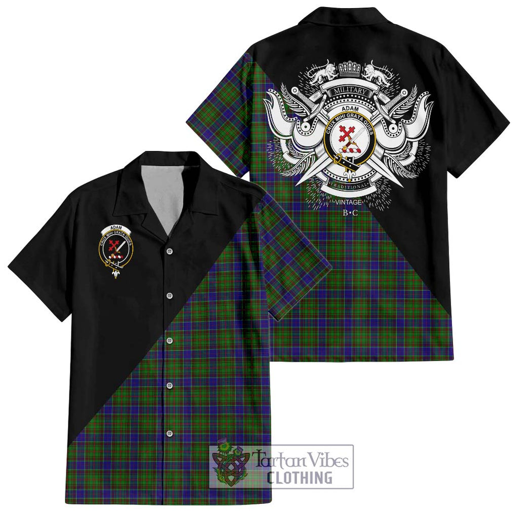 Adam Tartan Short Sleeve Button Shirt with Family Crest and Military Logo Style Kid - Tartanvibesclothing Shop