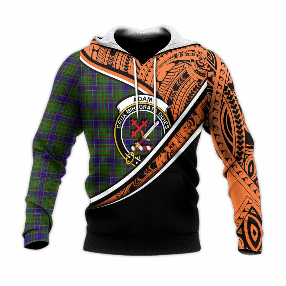 Tartan Vibes Clothing Adam Crest Tartan Knitted Hoodie with Maori Tattoo Style - Orange Version