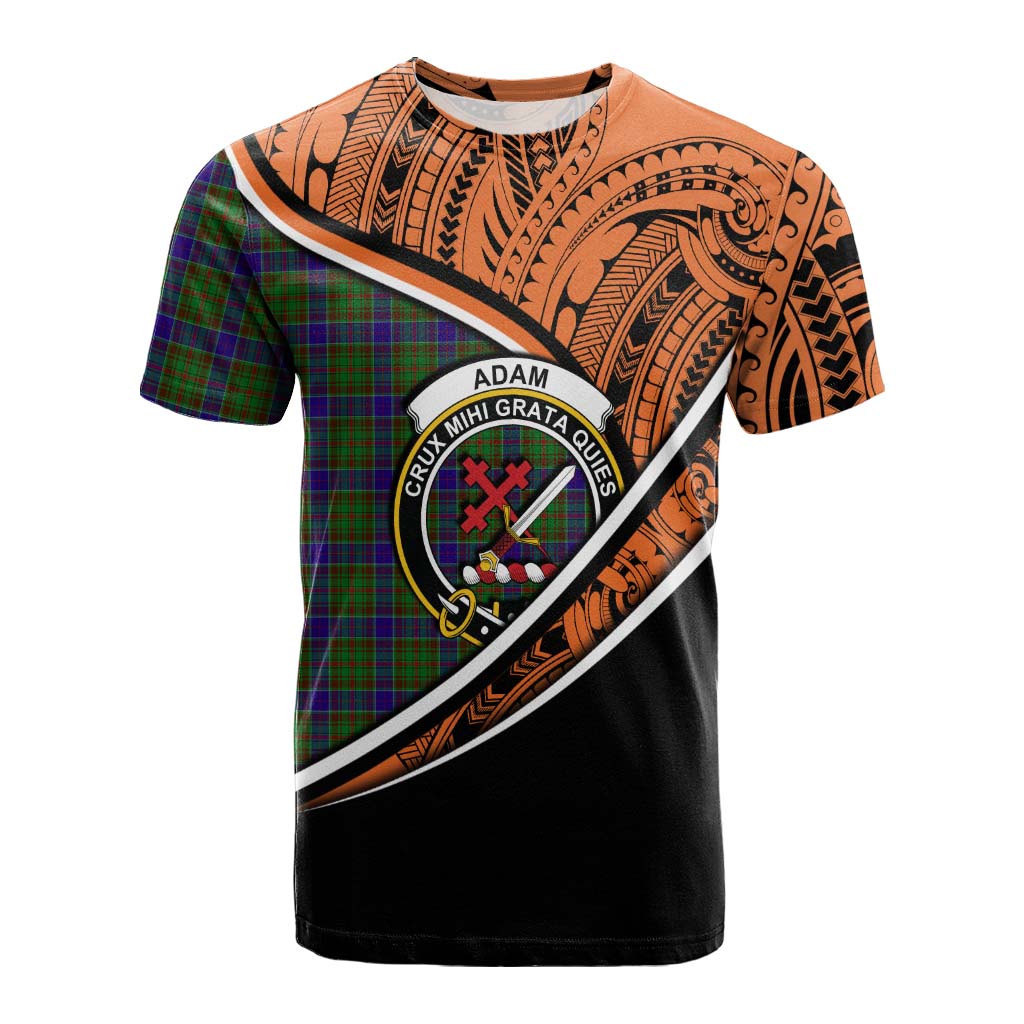 Tartan Vibes Clothing Adam Crest Tartan Cotton T-shirt with Maori Tattoo Style - Orange Version