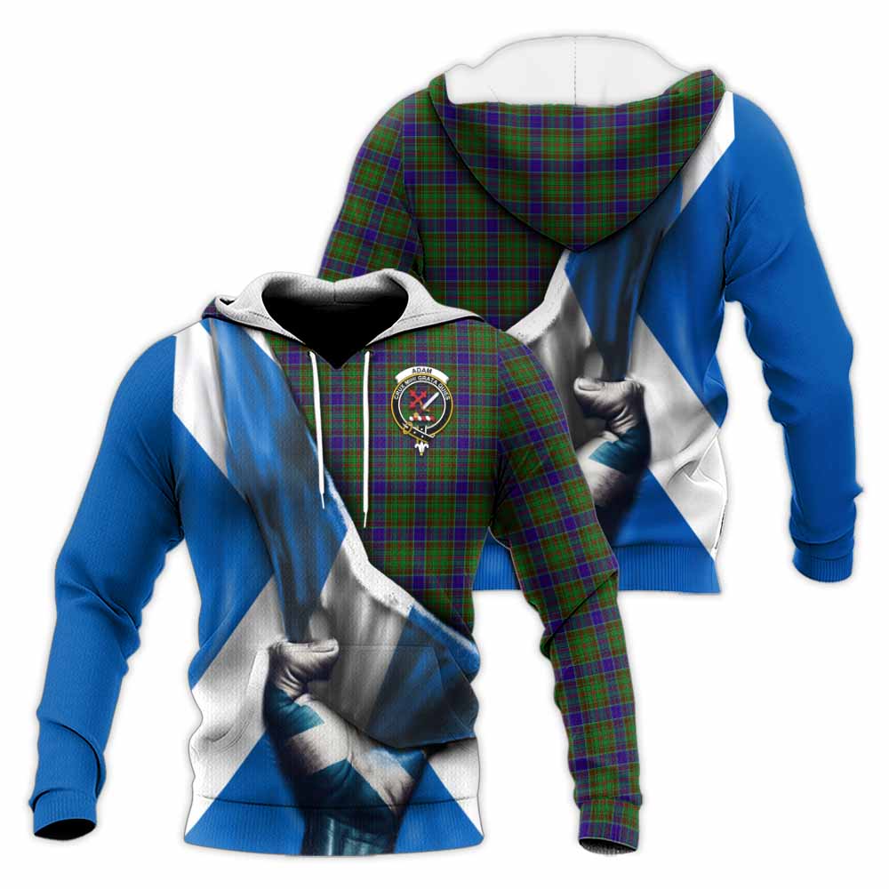 Tartan Vibes Clothing Adam Tartan Knitted Hoodie with Family Crest Scotland Patriotic Style