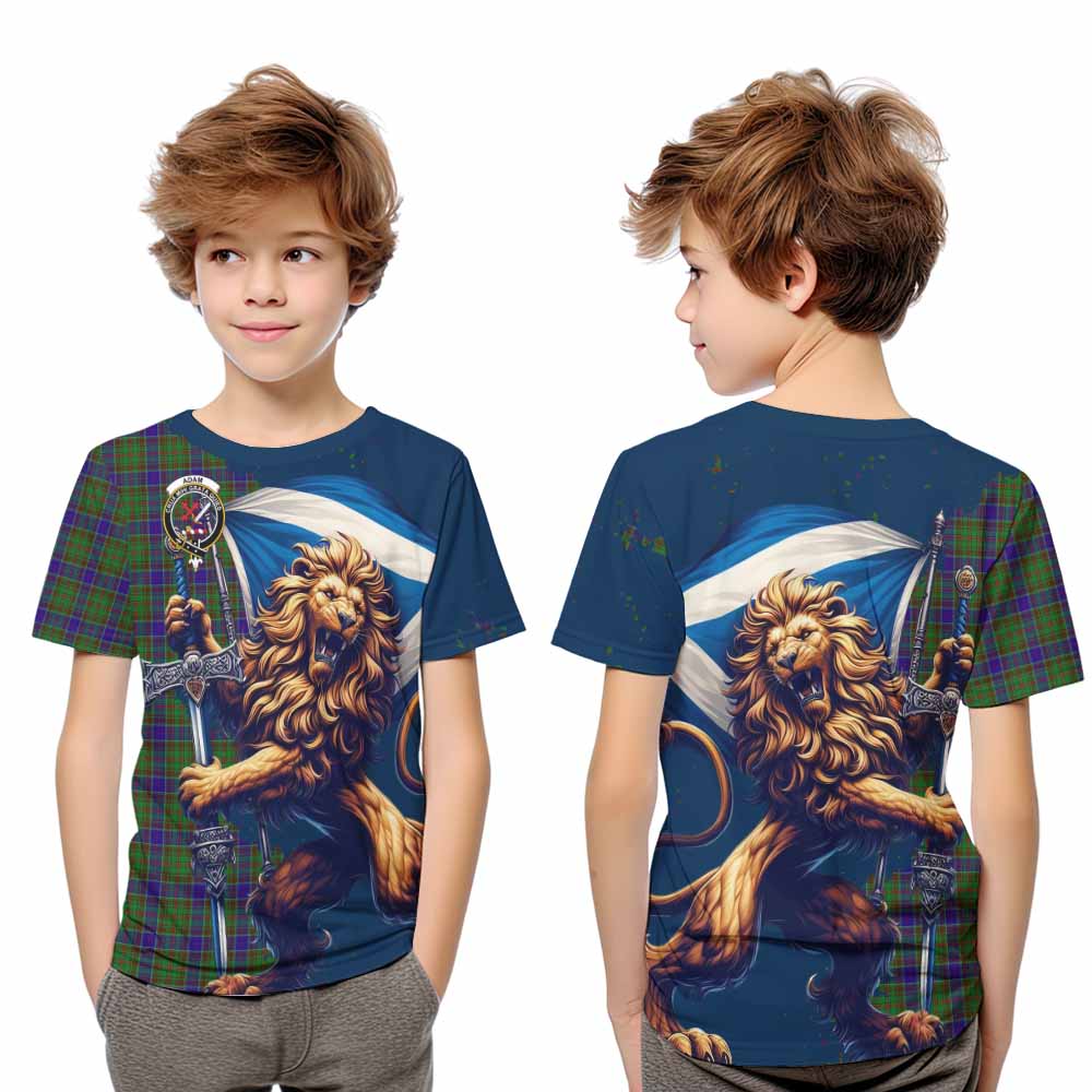 Tartan Vibes Clothing Adam Tartan Family Crest Kid T-Shirt with Scottish Majestic Lion