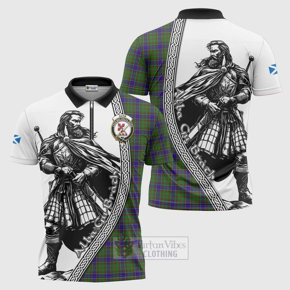 Tartan Vibes Clothing Adam Tartan Clan Crest Zipper Polo Shirt with Highlander Warrior Celtic Style