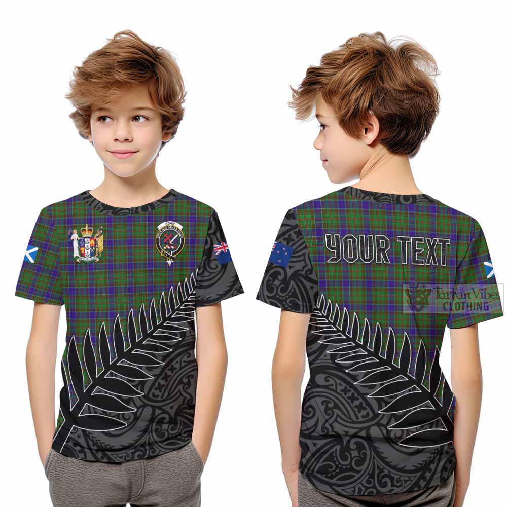 Tartan Vibes Clothing Adam Crest Tartan Kid T-Shirt with New Zealand Silver Fern Half Style