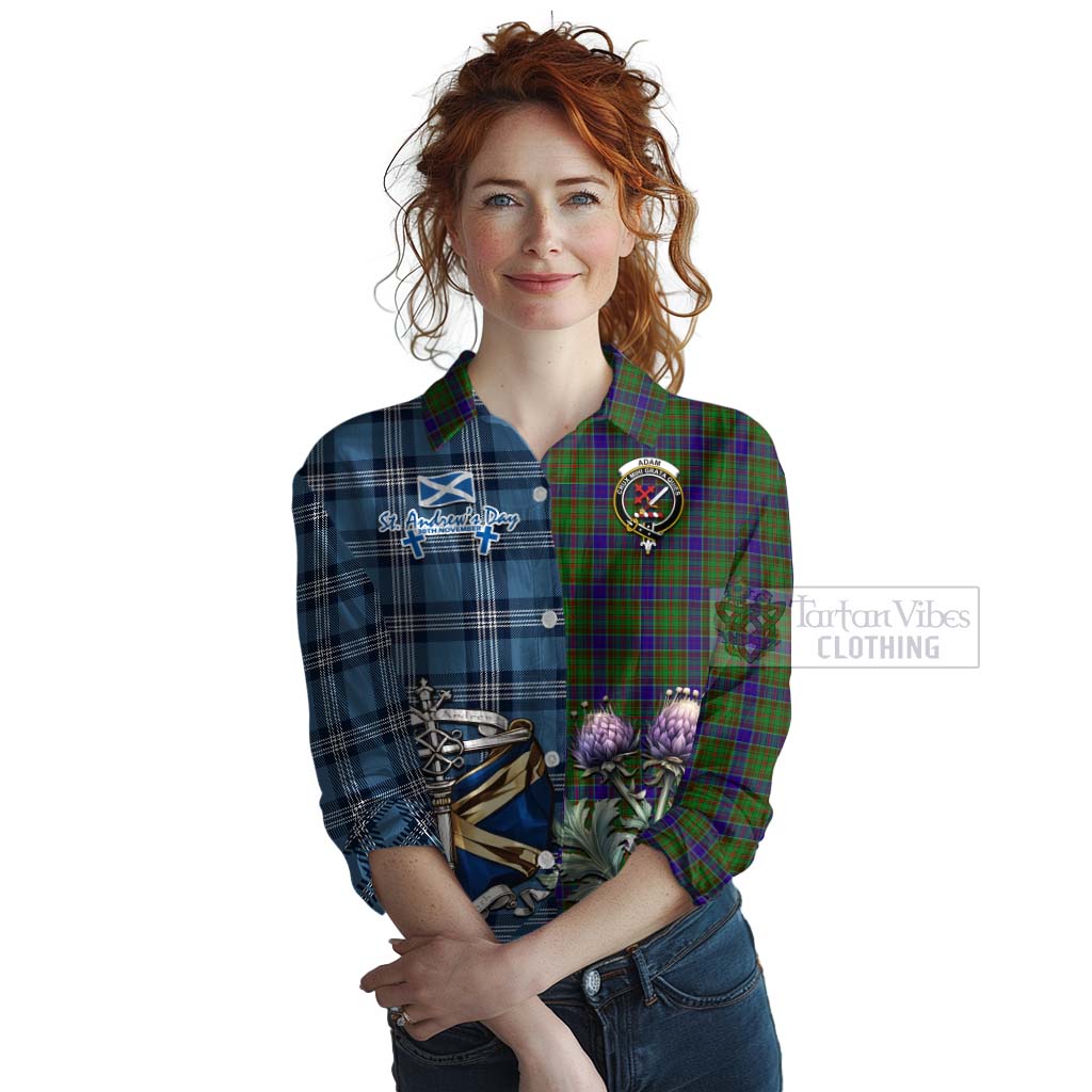 Tartan Vibes Clothing Adam Tartan Women's Casual Shirt Happy St. Andrew's Day Half Tartan Style