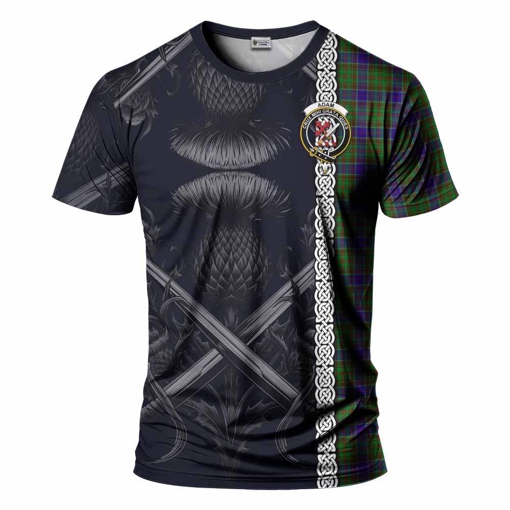 Tartan Vibes Clothing Adam Tartan T-Shirt with Family Crest Cross Sword Thistle Celtic Vibes