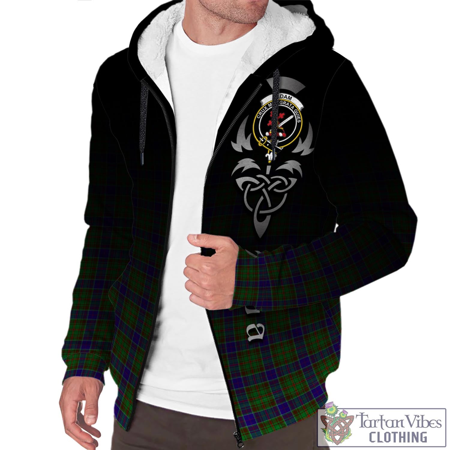 Tartan Vibes Clothing Adam Tartan Sherpa Hoodie Featuring Alba Gu Brath Family Crest Celtic Inspired