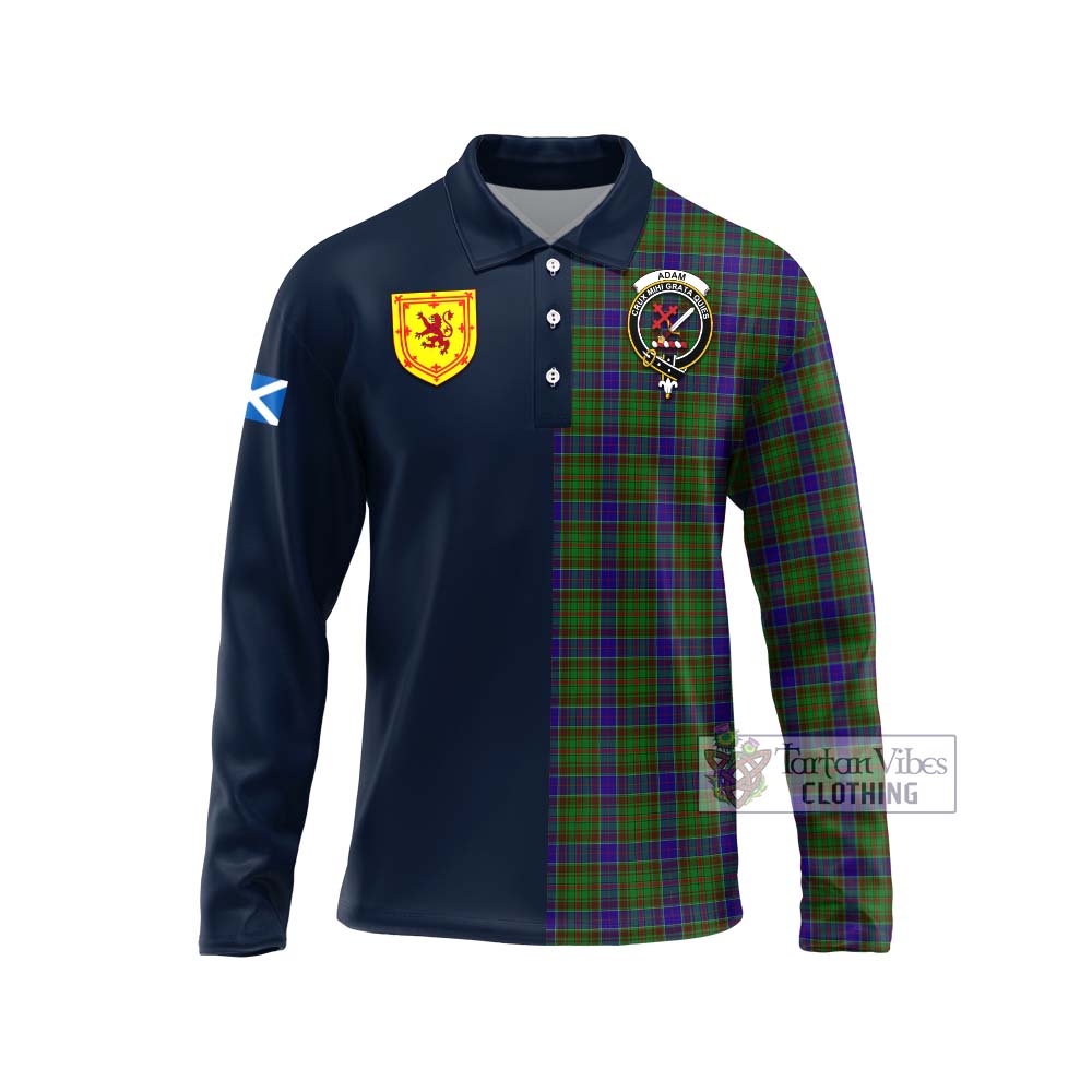 Tartan Vibes Clothing Adam Tartan Long Sleeve Polo Shirt with Scottish Lion Royal Arm Half Style