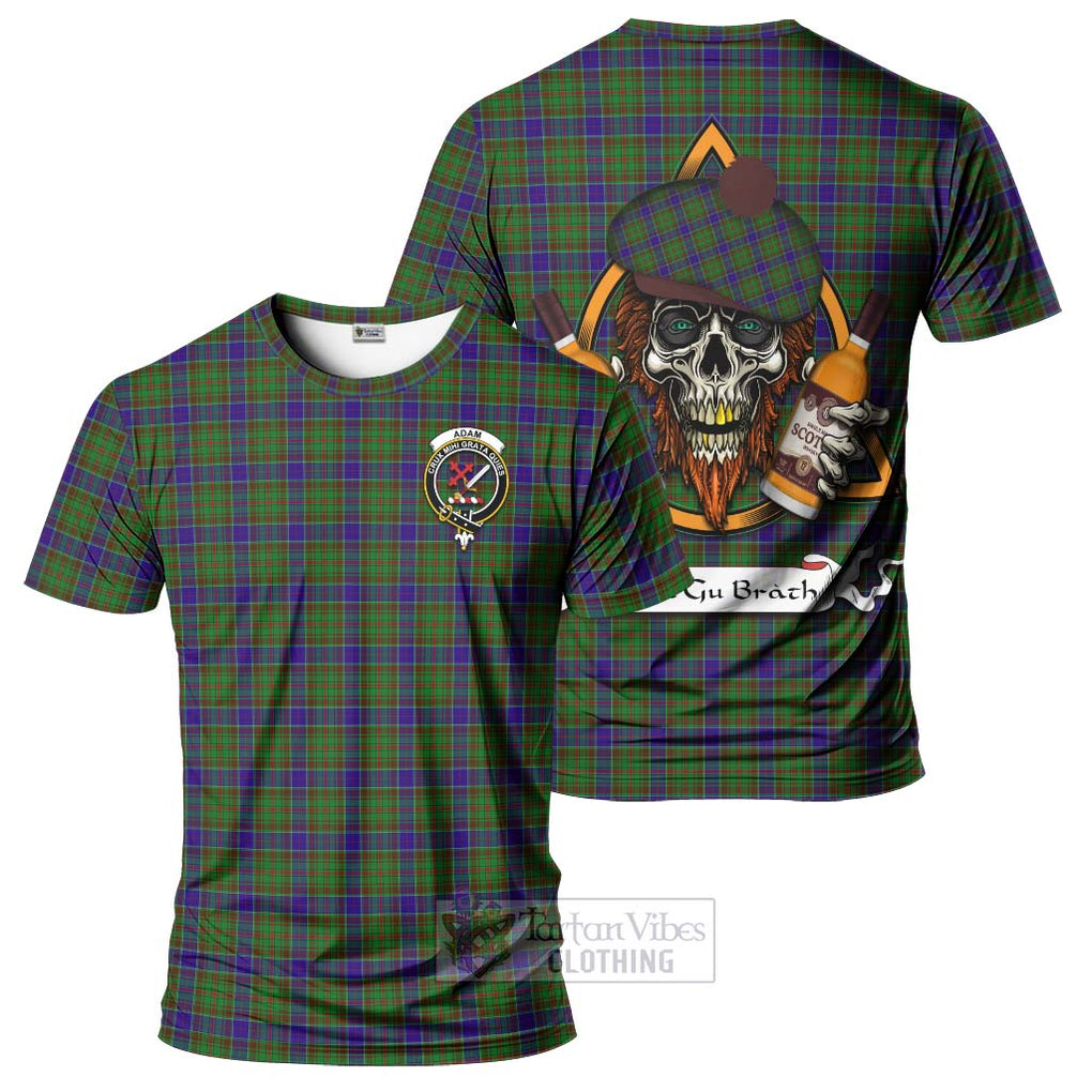 Tartan Vibes Clothing Adam Tartan T-Shirt with Family Crest and Bearded Skull Holding Bottles of Whiskey