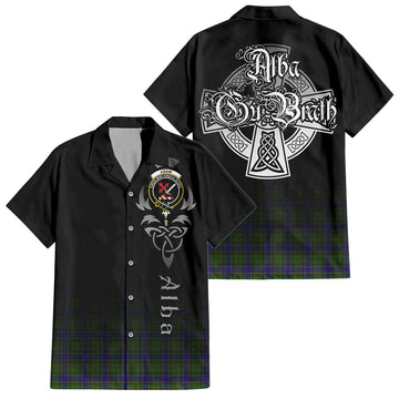 Adam Tartan Short Sleeve Button Up Shirt Featuring Alba Gu Brath Family Crest Celtic Inspired