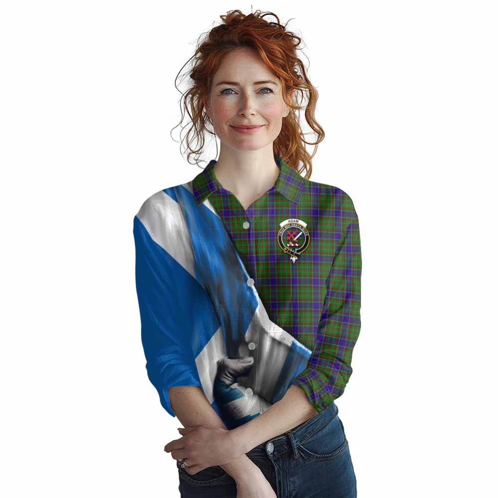 Tartan Vibes Clothing Adam Tartan Women's Casual Shirt with Family Crest Scotland Patriotic Style