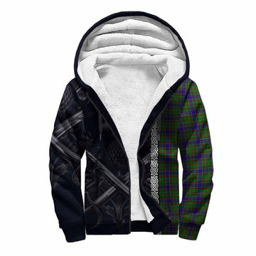 Adam Tartan Sherpa Hoodie with Family Crest Cross Sword Thistle Celtic Vibes